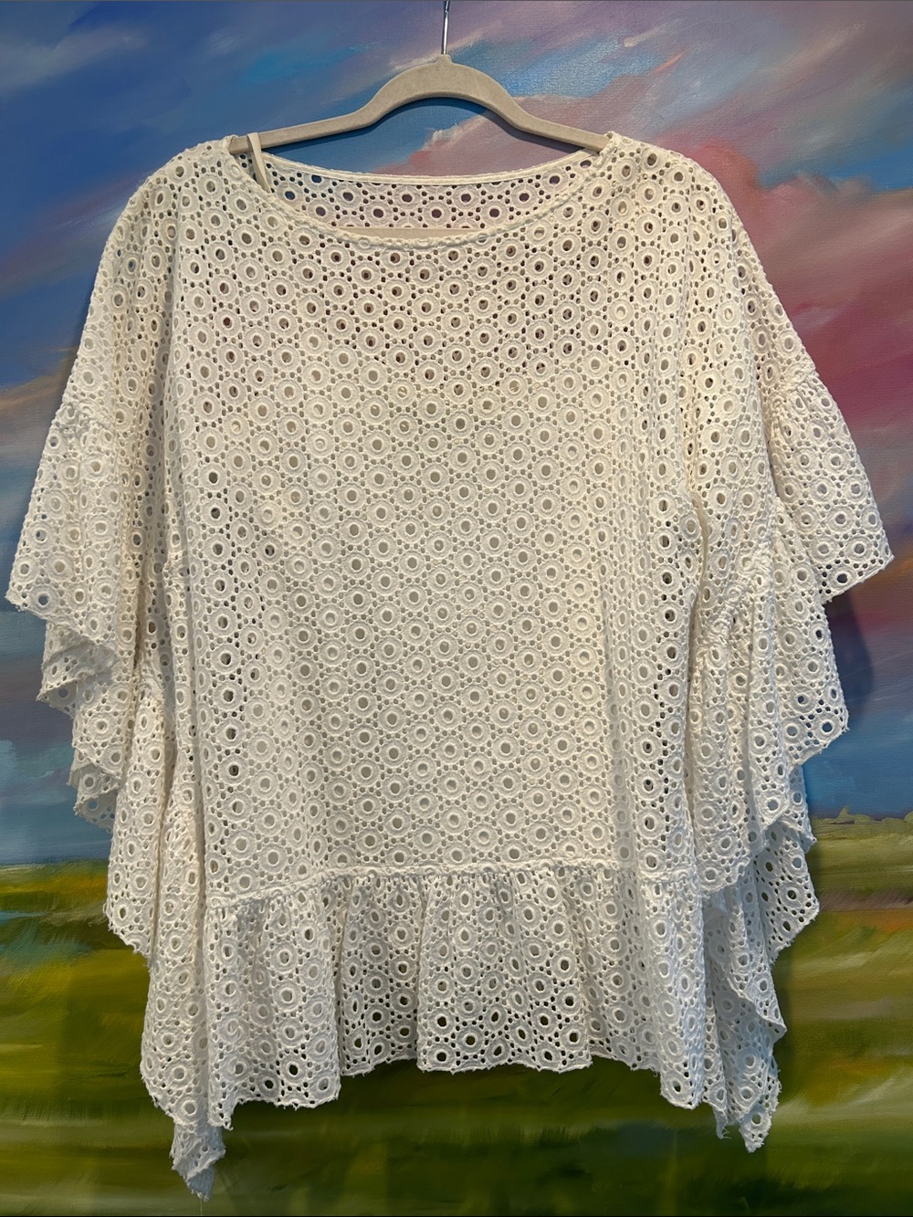 Sara Campbell White Eyelet Ruffle Tunic Top